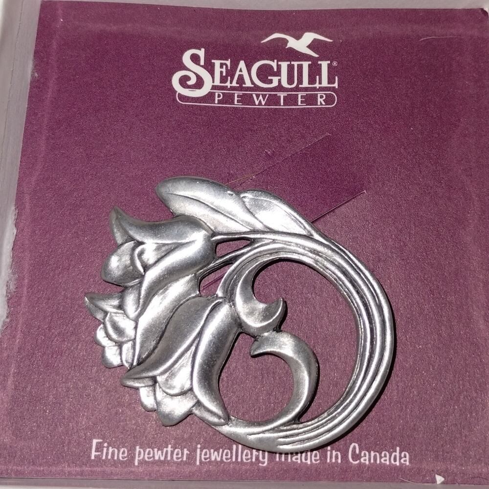 Vtg 1987 Seagull Pewter Canada Flower Pin Brooch in Box